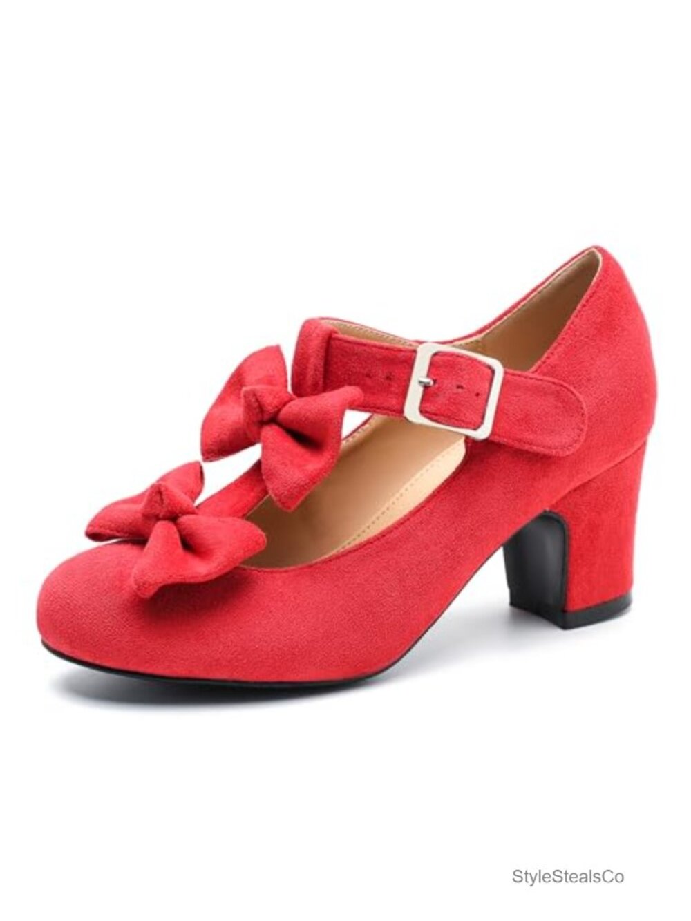 Women's Mary Jane Pumps 2.56" Block Heel Bow Buckle Strap Chunky Heels